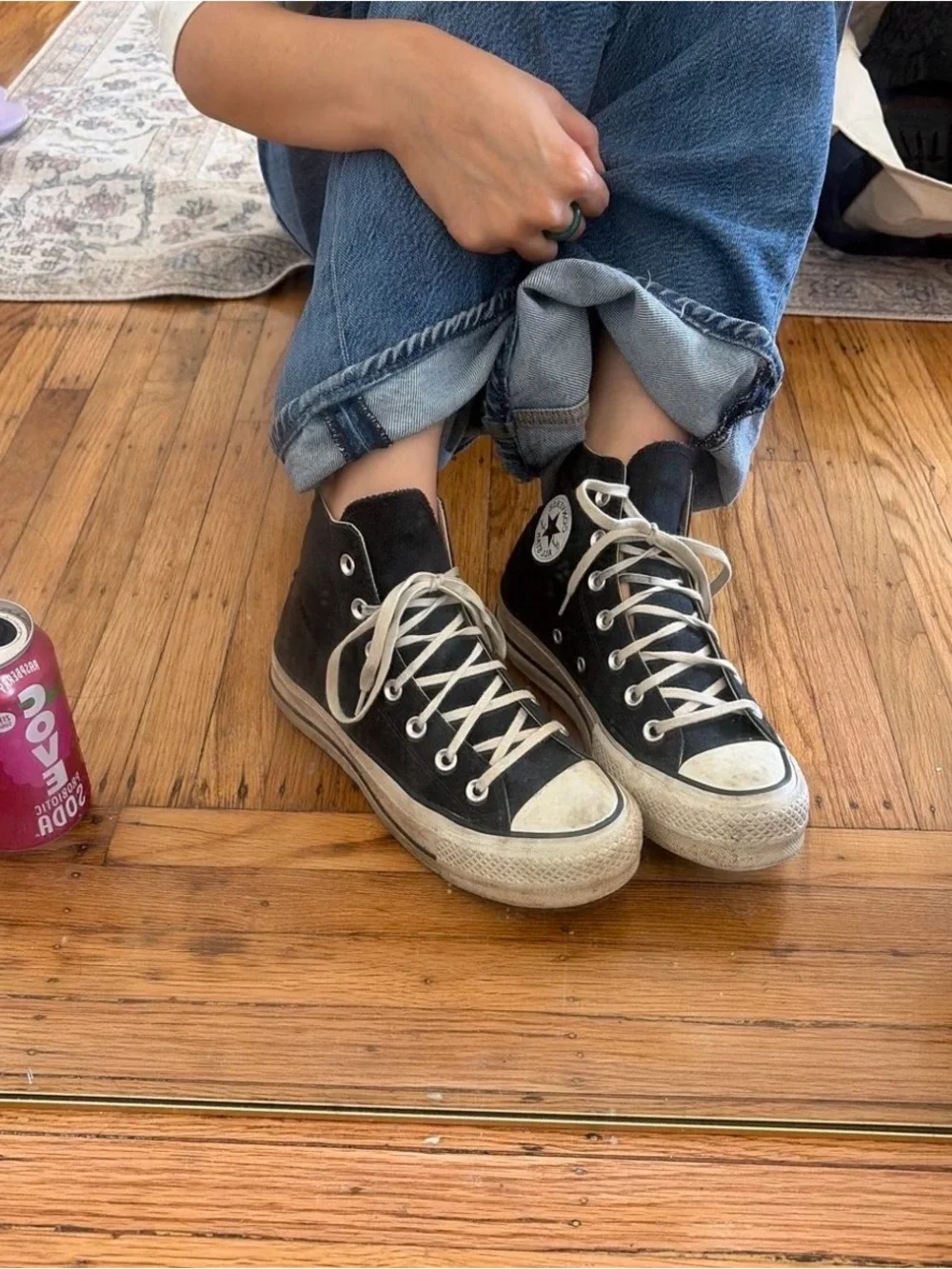 Converse Black and White High Top Platform Sneakers - Picture 1 of 2